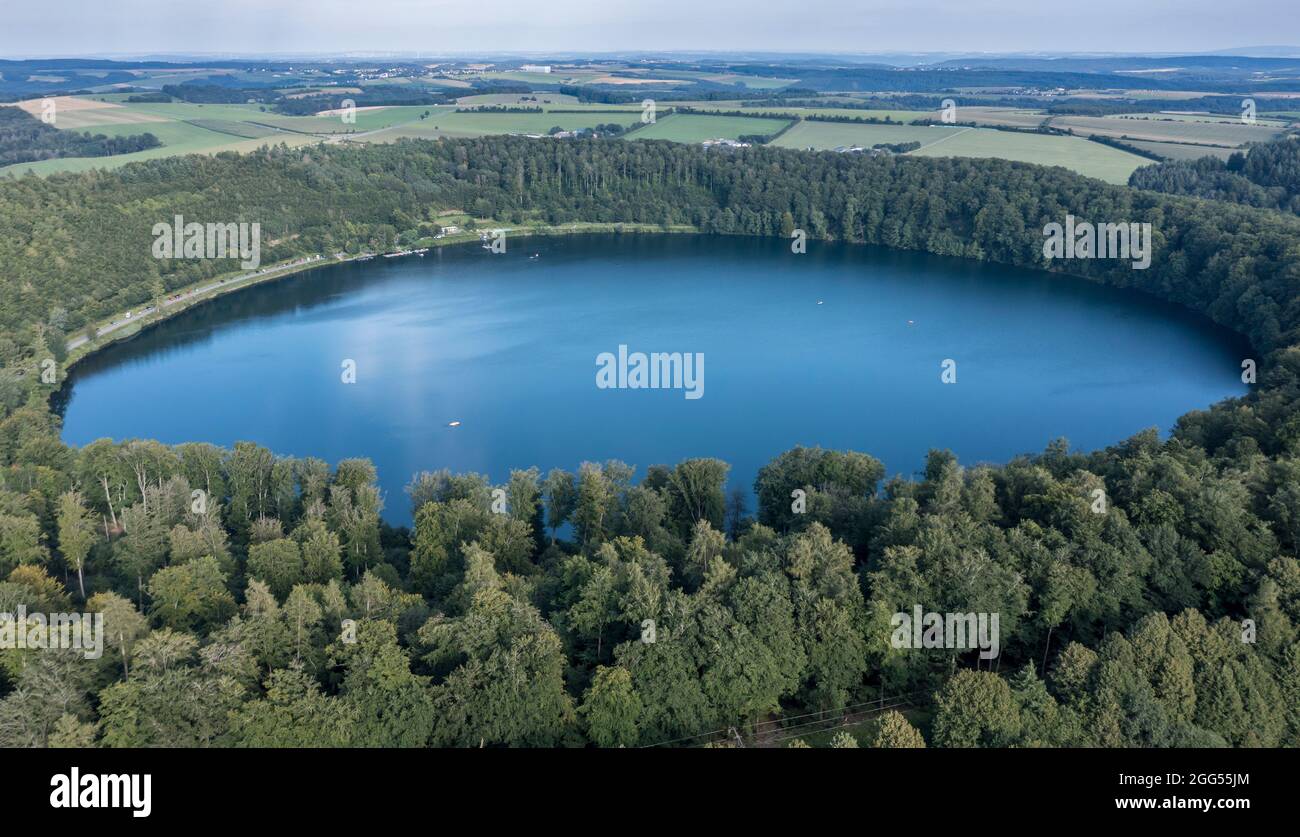 Aerial view of the Pulvermaar, Eifel region, Germany Stock Photo