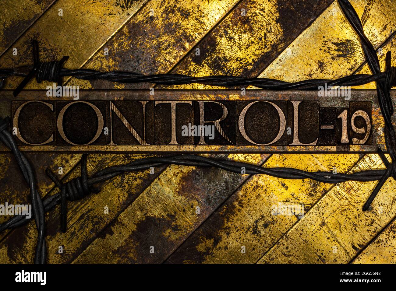 Control-19 text on vintage textured grunge copper and black background ...