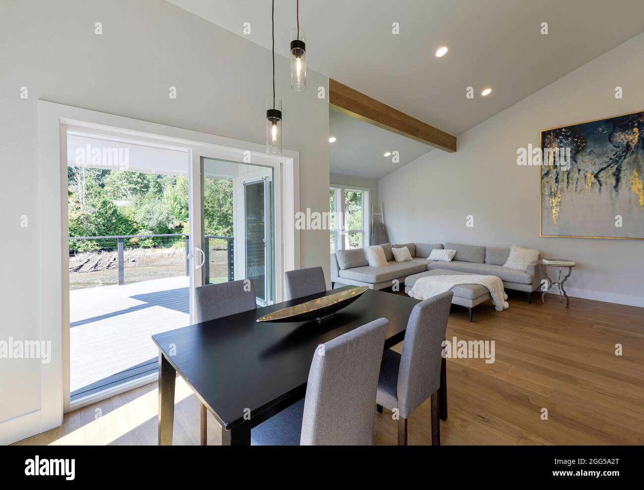 Modern residential dining room and living room interior Stock Photo - Alamy