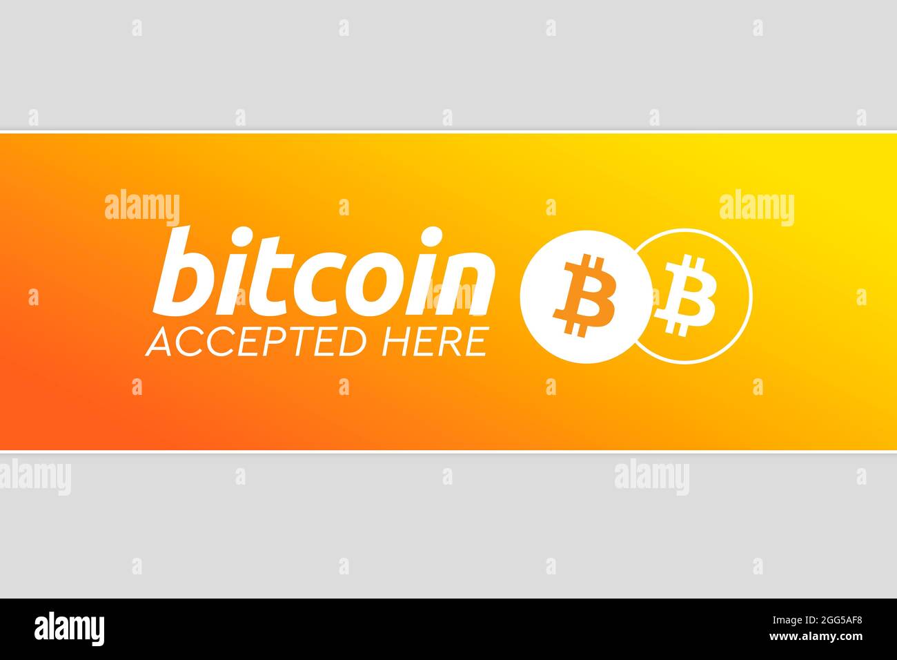 Bitcoin accepted here. Bitcoin BTC Logo accept payment by crypto currency.  Virtual Money Cryptocurrency. Digital money concept. Sticker Stock Photo -  Alamy