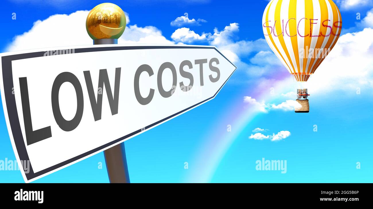 Low costs leads to success shown as a sign with a phrase Low costs