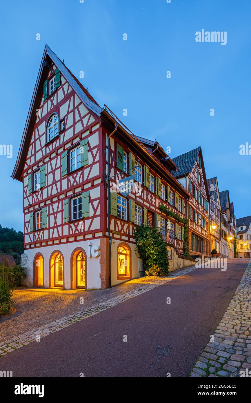 Half-Timbered Houses in Schiltach on a summer evening. Schiltach is a town in the district of Rottweil, in Baden-Württemberg, Germany. It is situated Stock Photo