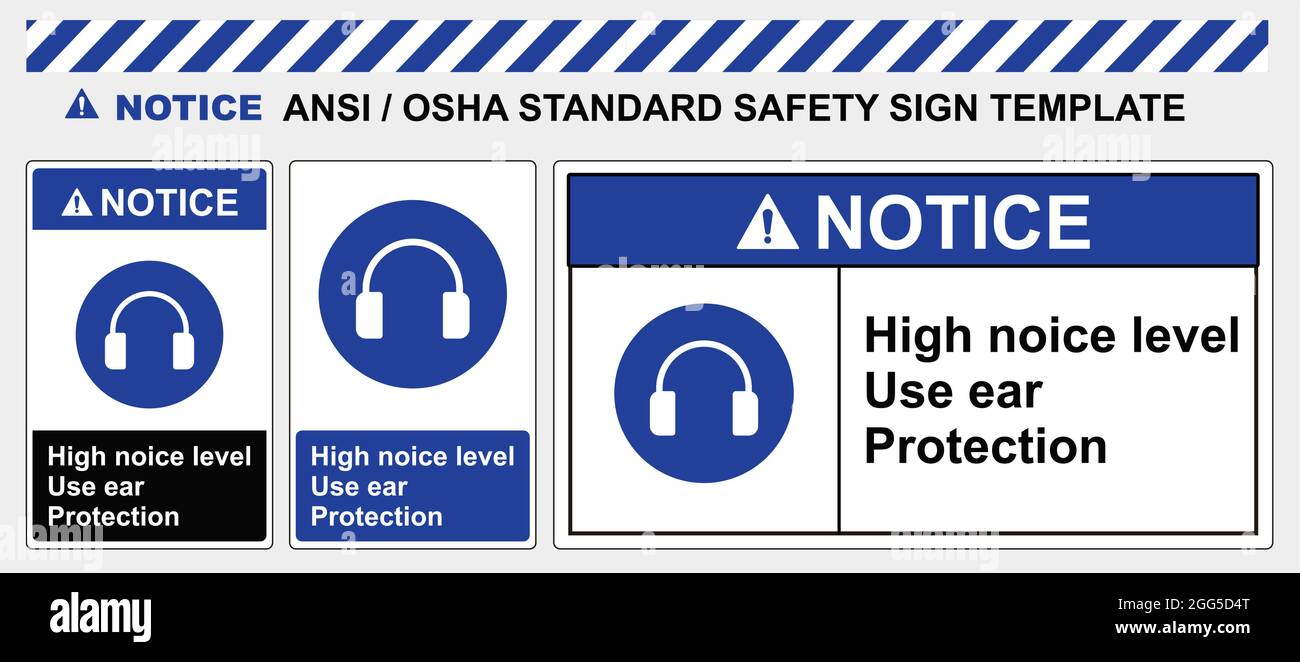 Safety sign wear safety hearing protection. Standard ansi and osha.  template sign Notice Use safety hearing protection. personal protective  equipment Stock Vector Image & Art - Alamy