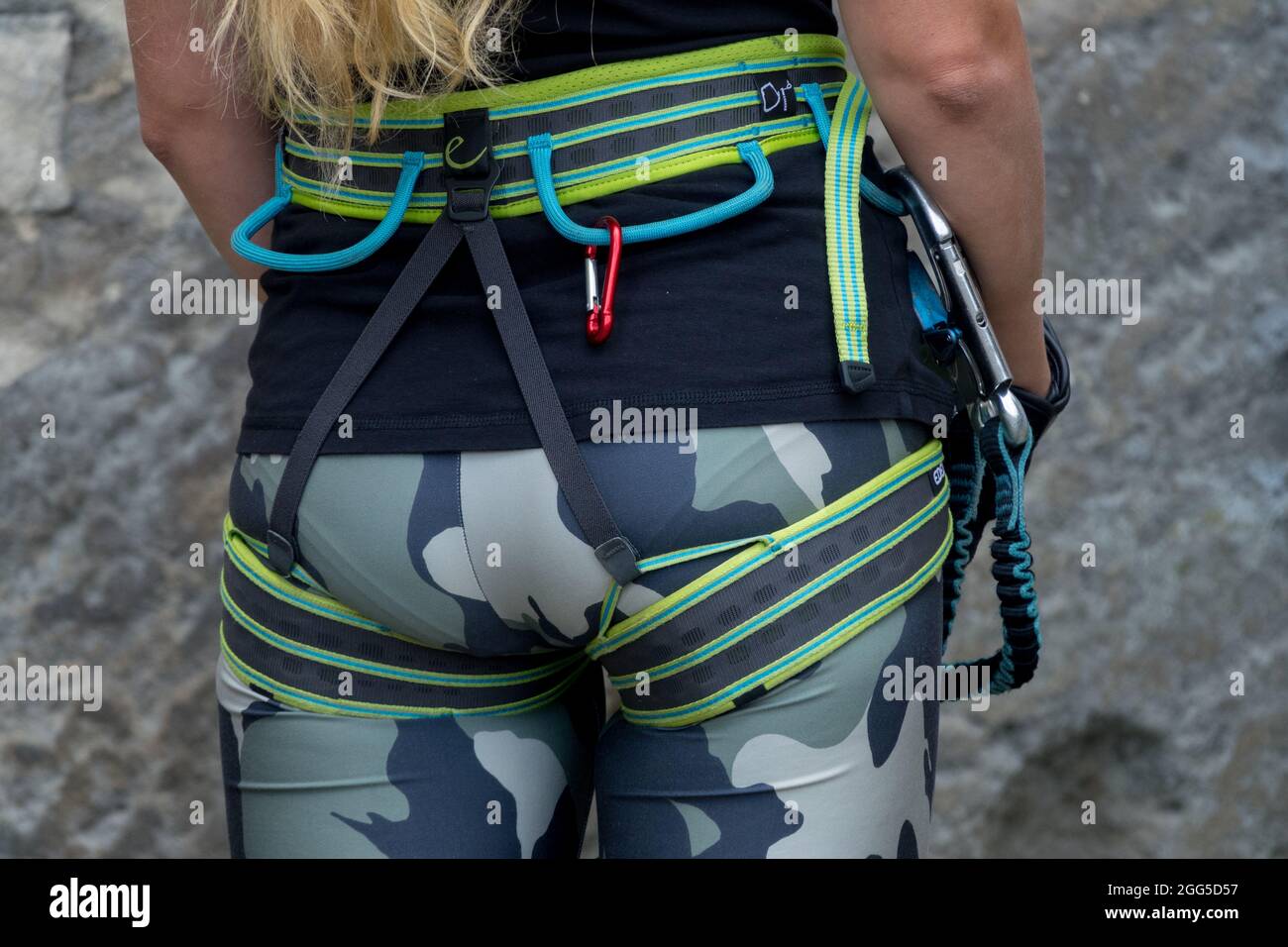 Rock climber equipment woman Stock Photo