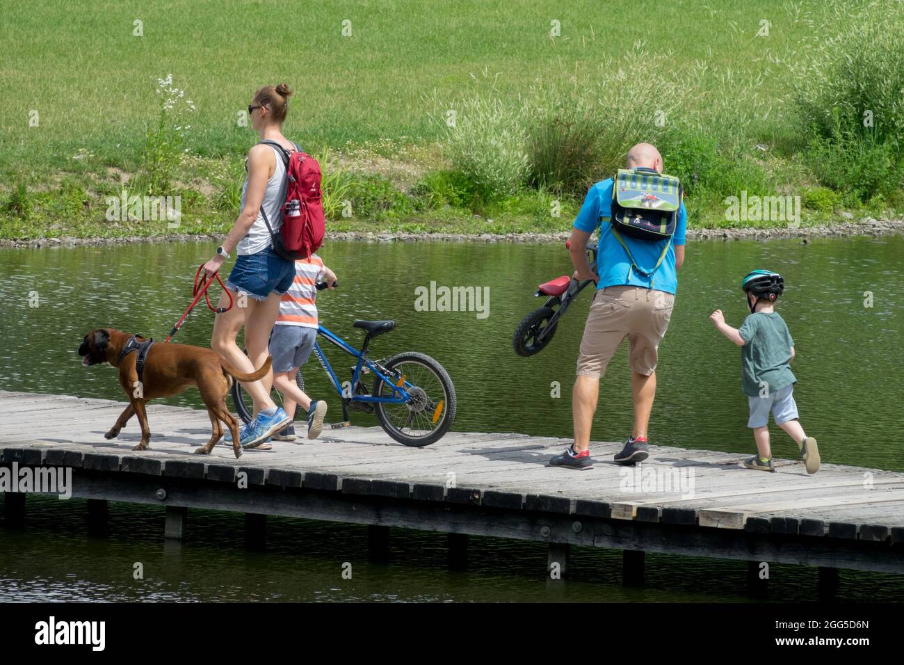 Family lifestyle on walk Prague city park Stromovka Stock Photo