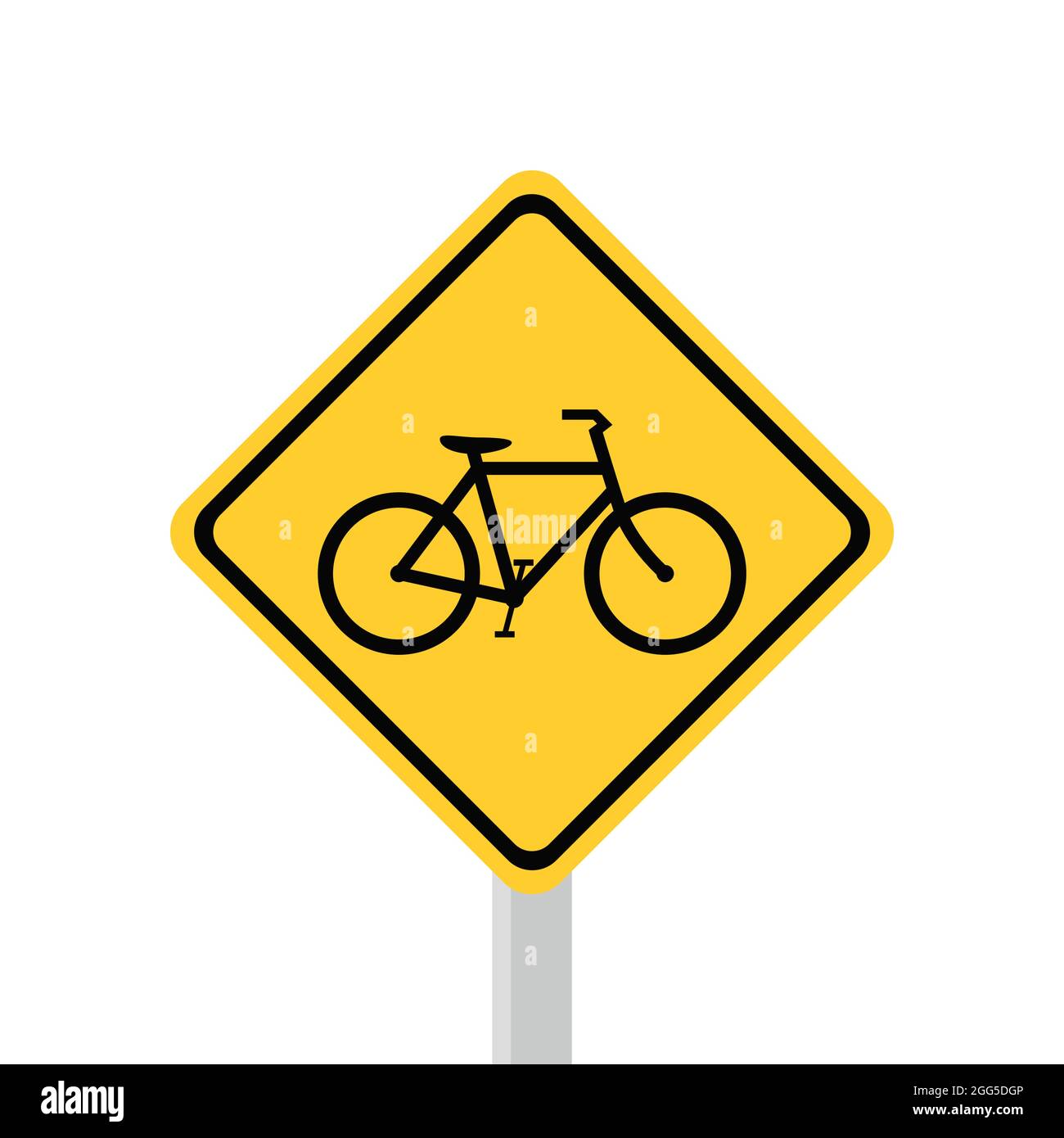 Careful bicycle sign. Traffic safety signs are orange. Bicycle