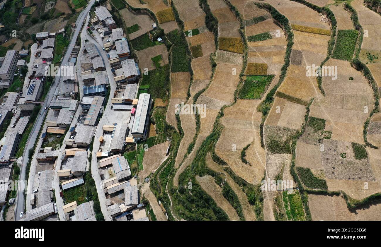 Gannan. 28th Aug, 2021. Aerial photo taken on Aug. 28, 2021 shows the ...