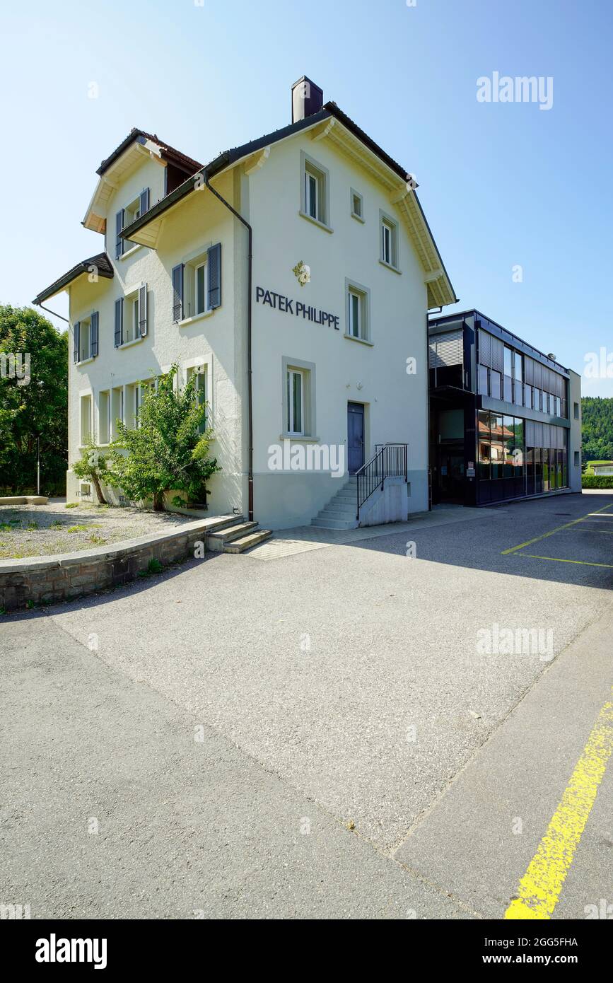 Patek Philippe clock and watch repair service building, Le Brassus, Vallee de Joux, Vaud Canton, Switzerland. Stock Photo