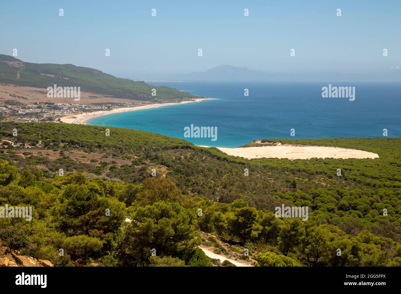 Bolonia Dune seen from the viewpoint is located on the Atlantic coast of the province of Cádiz (Spain) You can see Africa on clear days as it is in th Stock Photo
