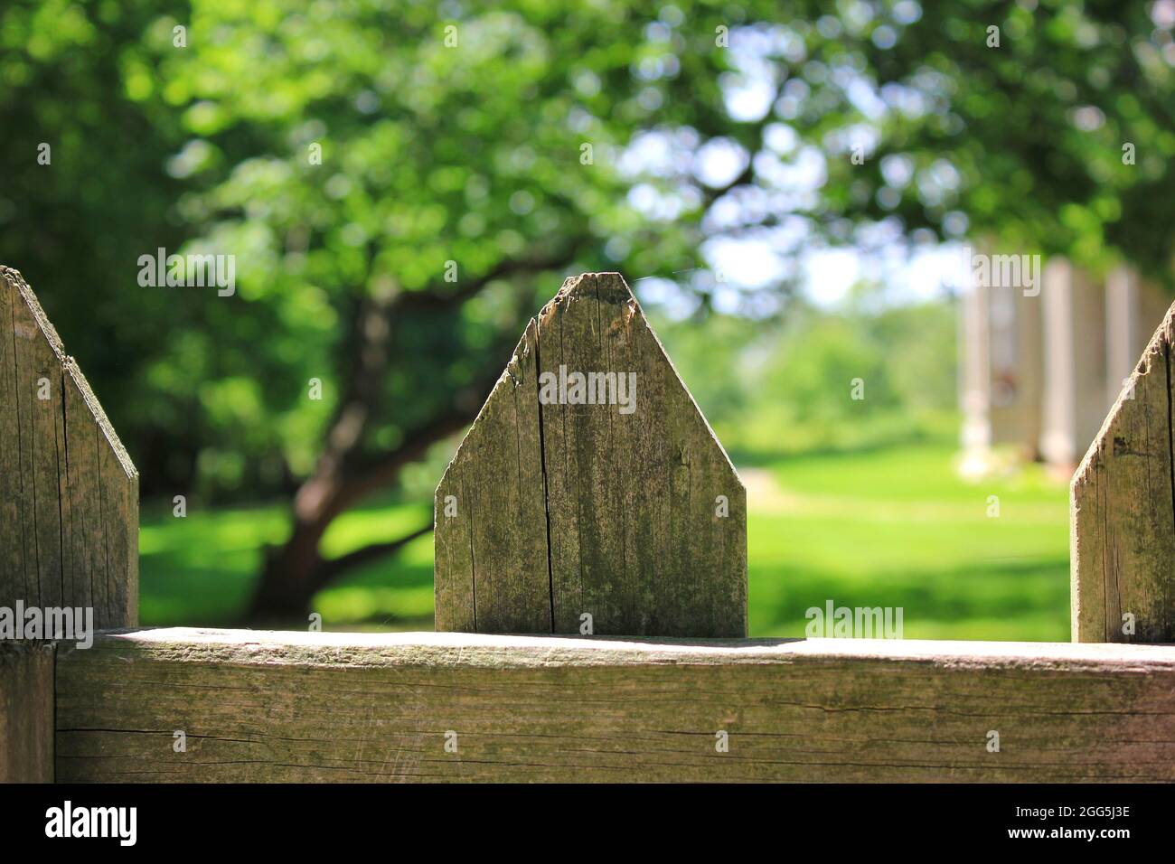 Closeup of a wooden picket fence in the bright summer sun Stock Photo ...