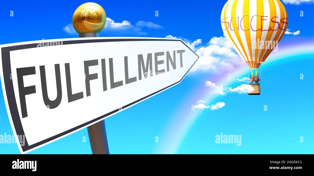 Fulfillment leads to success shown as a sign with a phrase