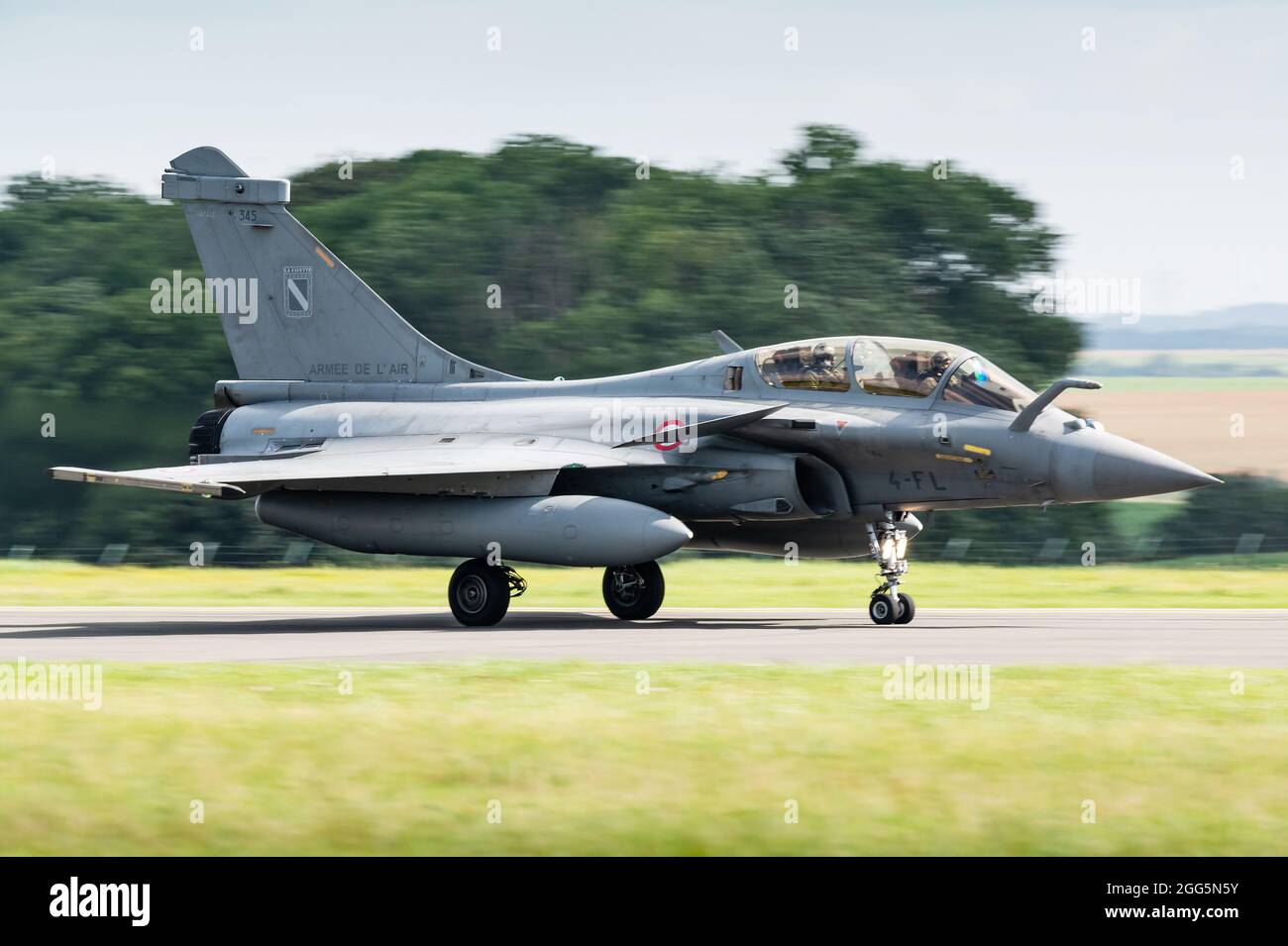 A Dassault Rafale B twin-seat multirole fighter jet of the French Air Force. Stock Photo