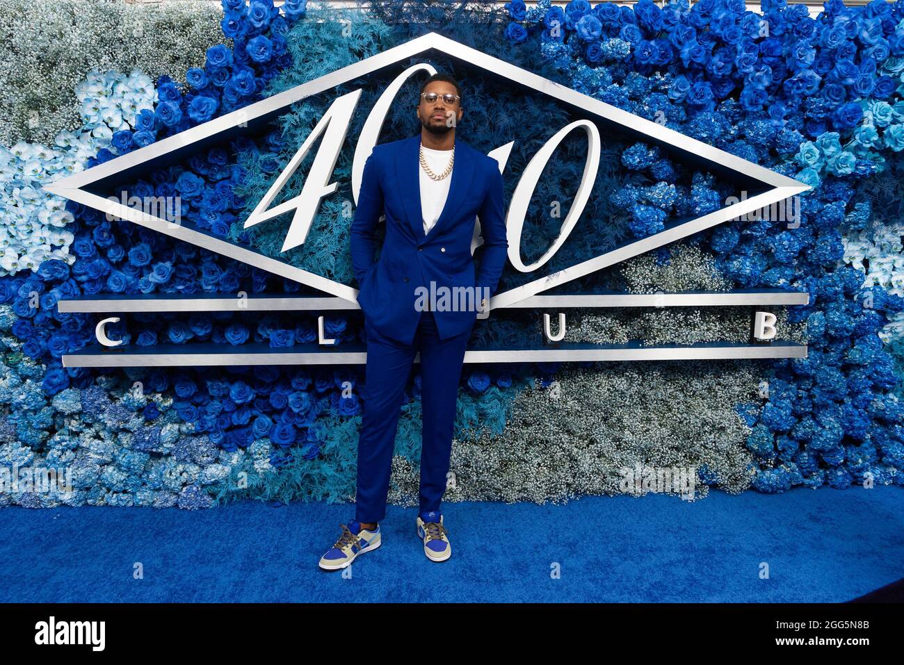 sachin and babi light blue dress Rudy Gay attends the 18-year anniversary of Jay-Z's 40/40 club in New York  City on Aug. 28, 2021. The club was shuttered for 18 months due to the  COVID-19 pandemic and re-opened