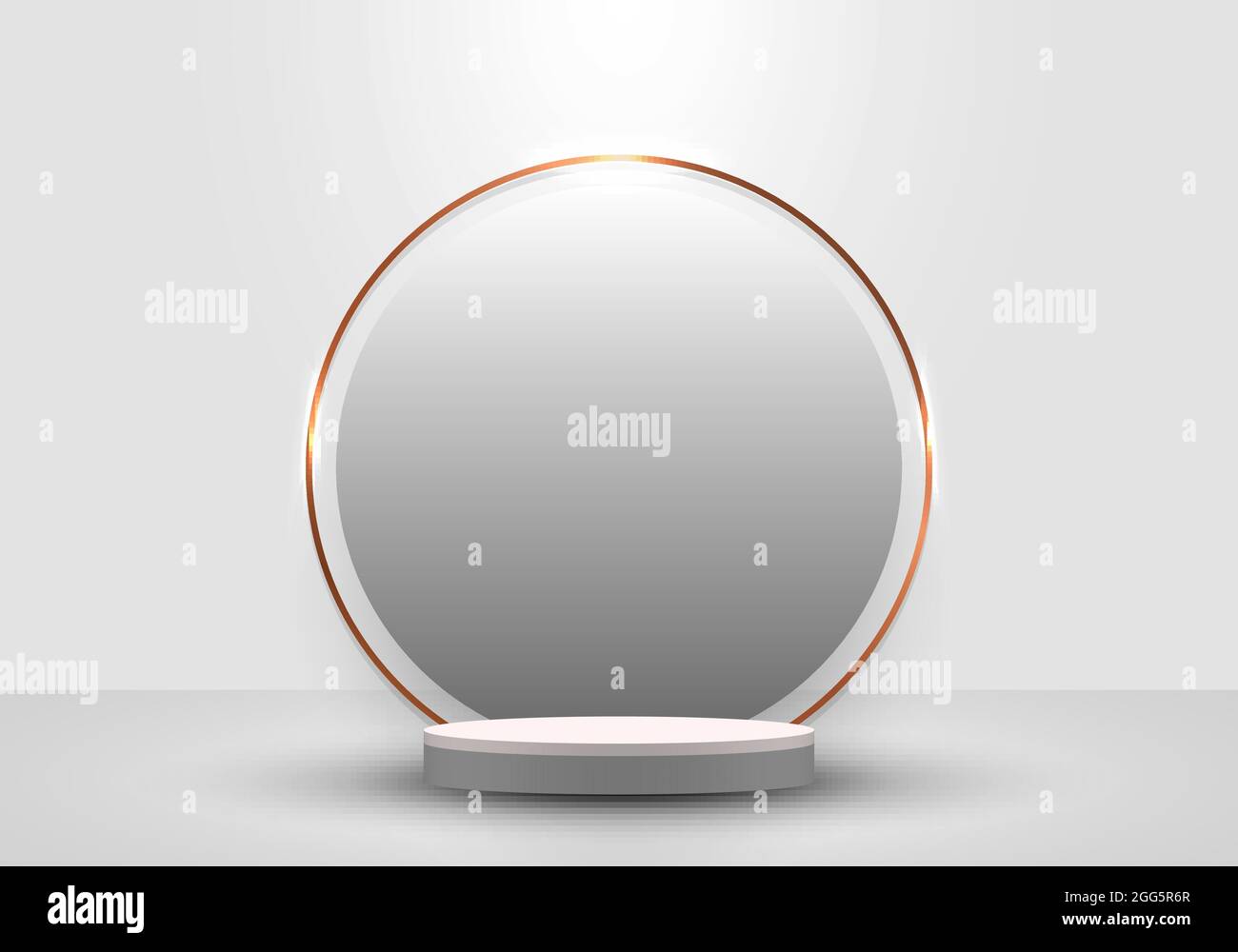 3D realistic white cylinder podium minimal scene and circle and gold border backdrop in clean background. You can use for show cosmetic products, stag Stock Vector