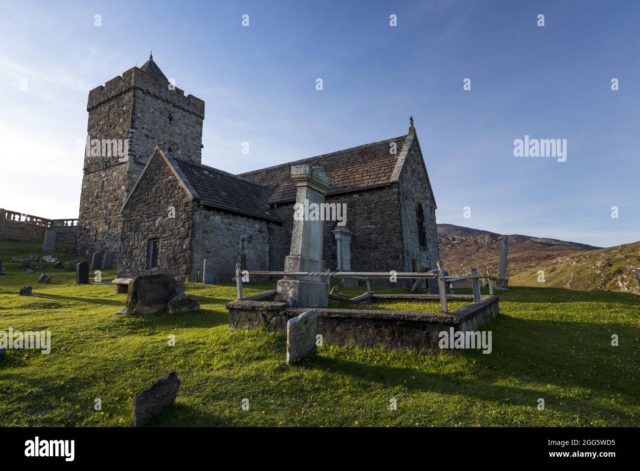 A scenic view of the St Clement's Church on a sunny day, Rodel Isle, UK Stock Photo