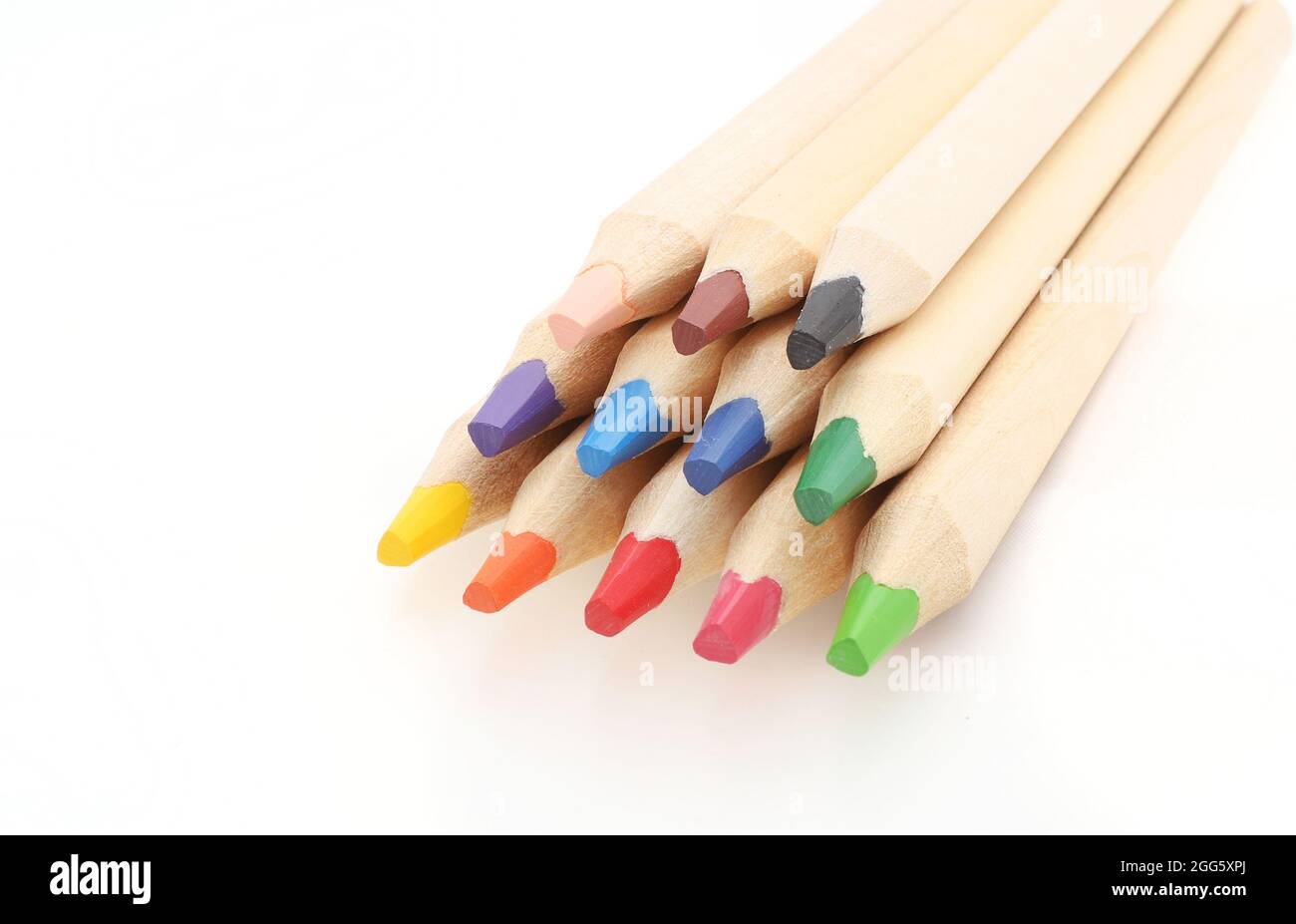 Wooden colorful pencils isolated on white Stock Photo