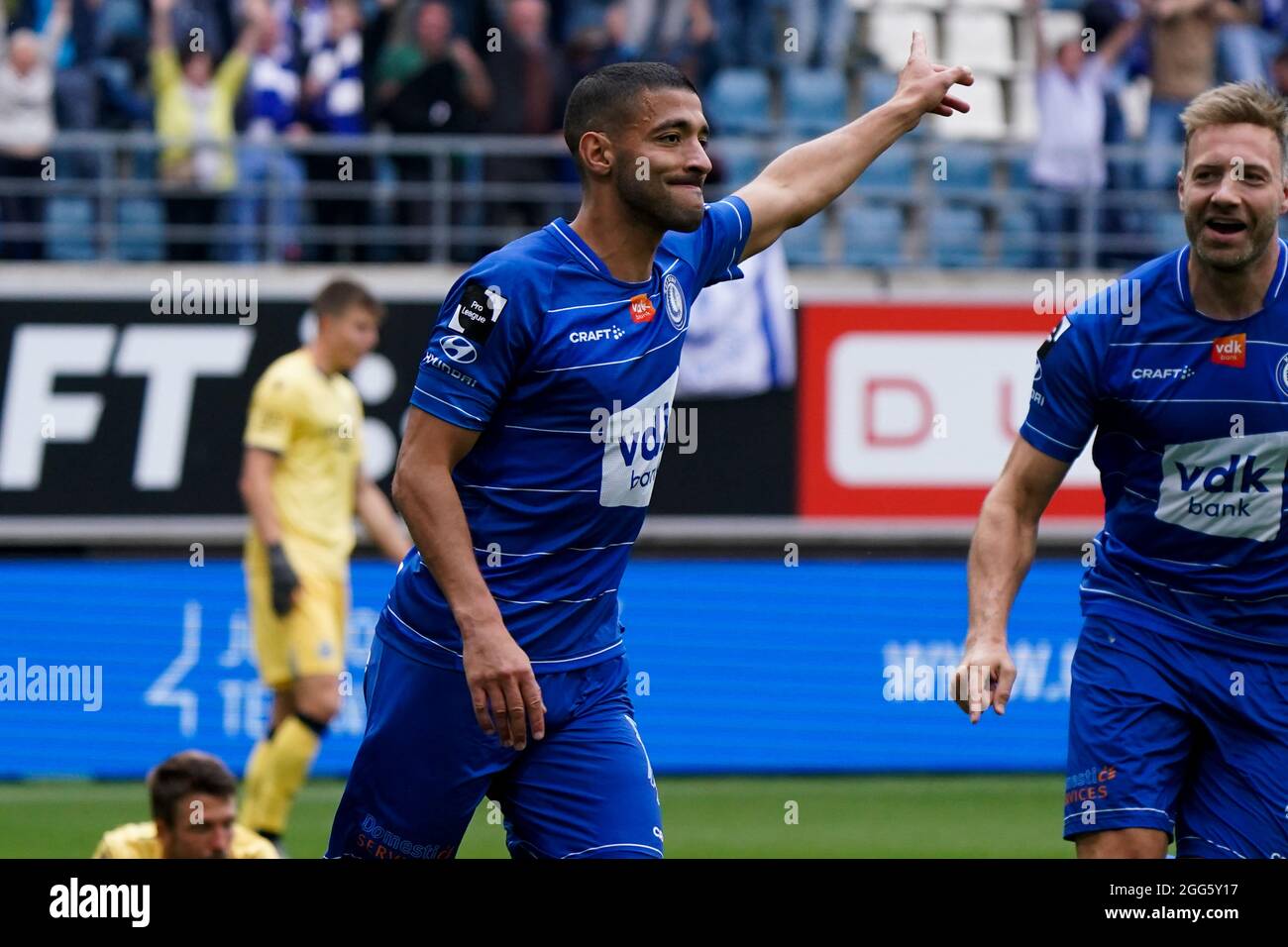 Gent Belgium August 29 Tarik Tissoudali Of Kaa Gent Celebrate First Kaa Gent Goal Of The Afternoon During The Jupiler Pro League Match Between Kaa Gent And Club Brugge At Ghelamco