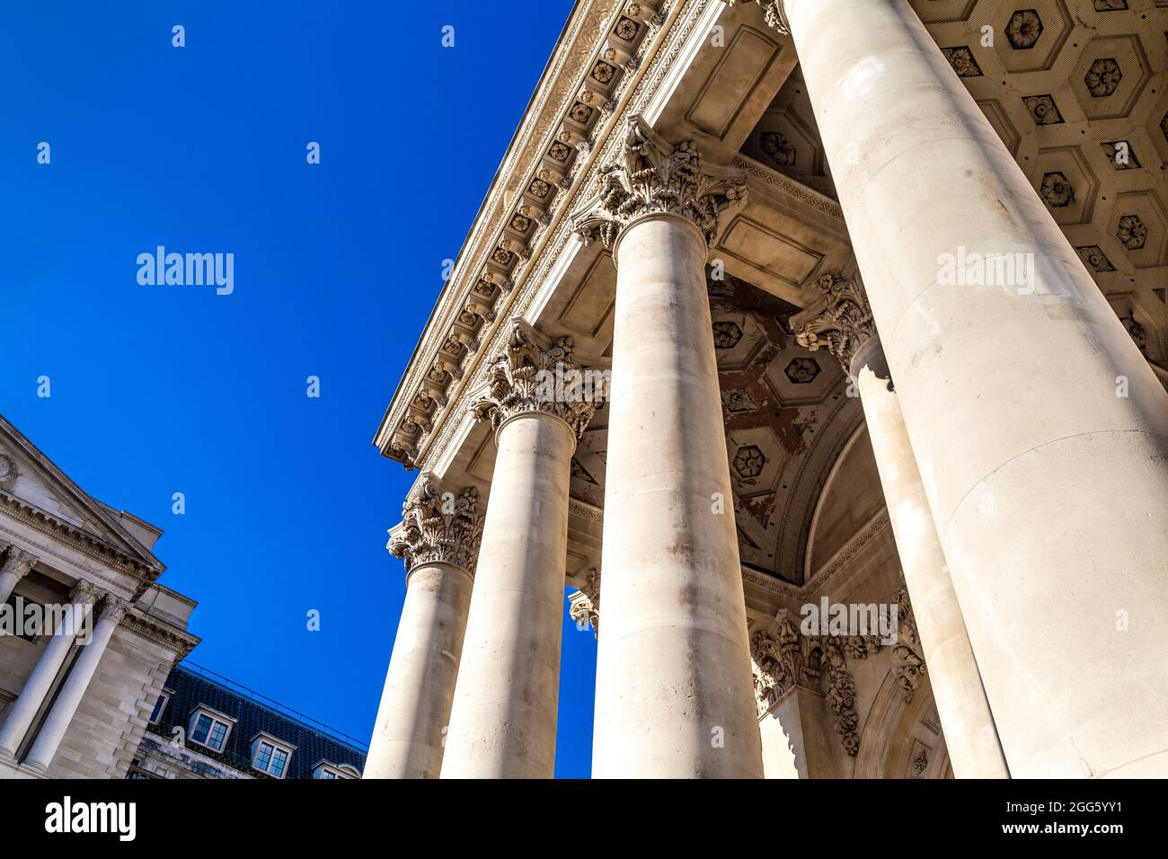 Exterior of the Royal Exchange building in Bank, former centre of commerce now a shopping arcade, City of London, UK Stock Photo
