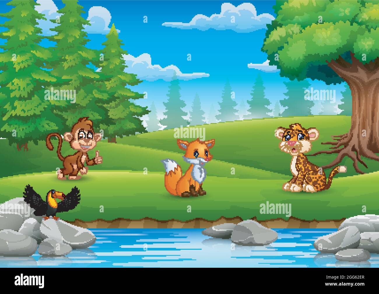 Animals are enjoying nature by the river Stock Vector Image & Art - Alamy