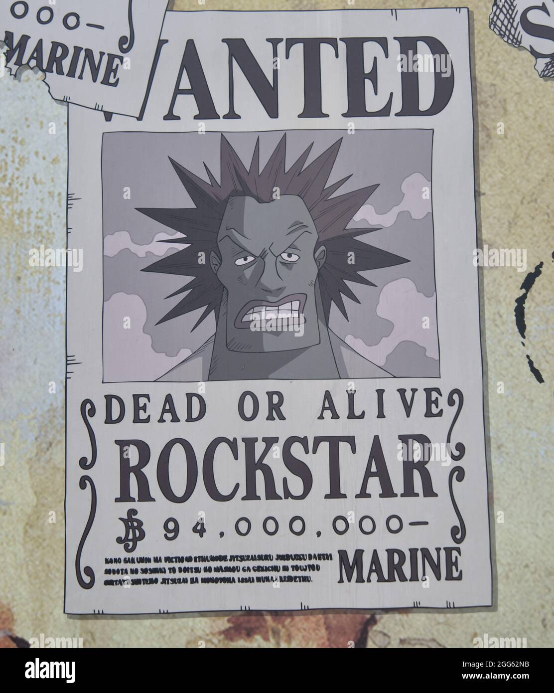 Wanted poster for character Rockstar of Japanese manga One Piece Stock Photo