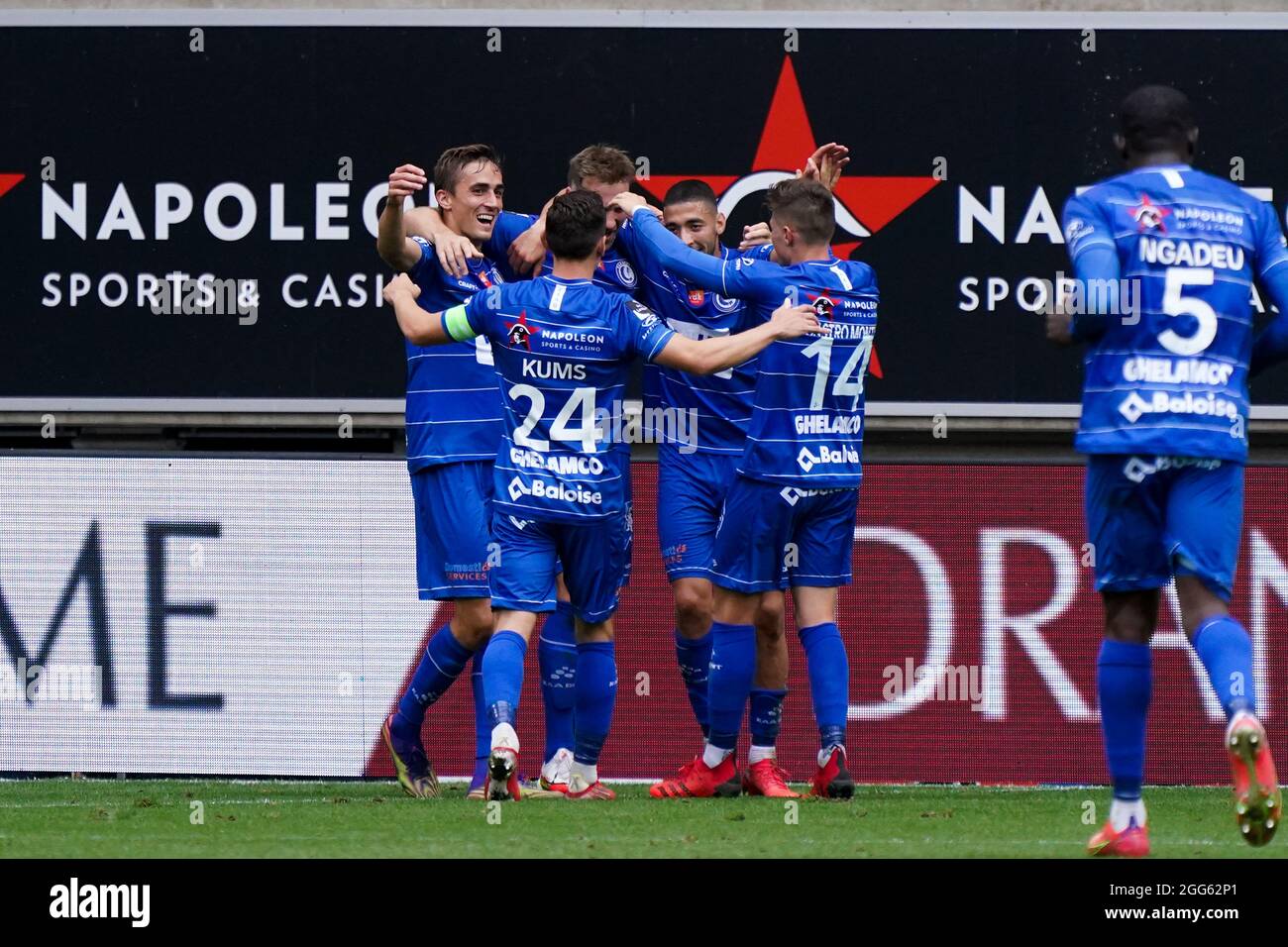 Gent Belgium August 29 Roman Bezoes Of Kaa Gent Celebrate Fourth Kaa Gent Goal Of The Afternoon During The Jupiler Pro League Match Between Kaa Gent And Club Brugge At Ghelamco