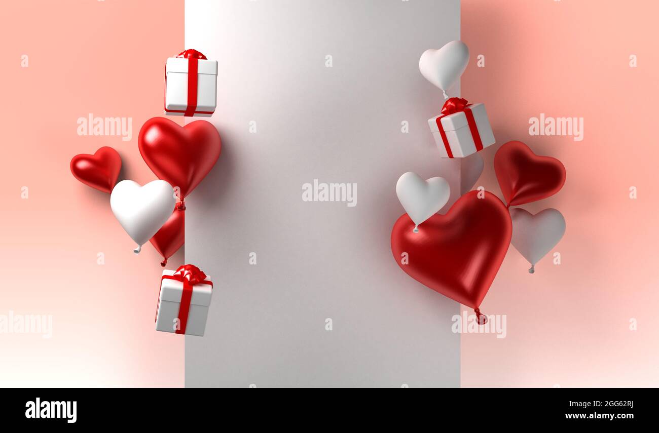 Valentines day background with balloons heart and gifts. brochure ...