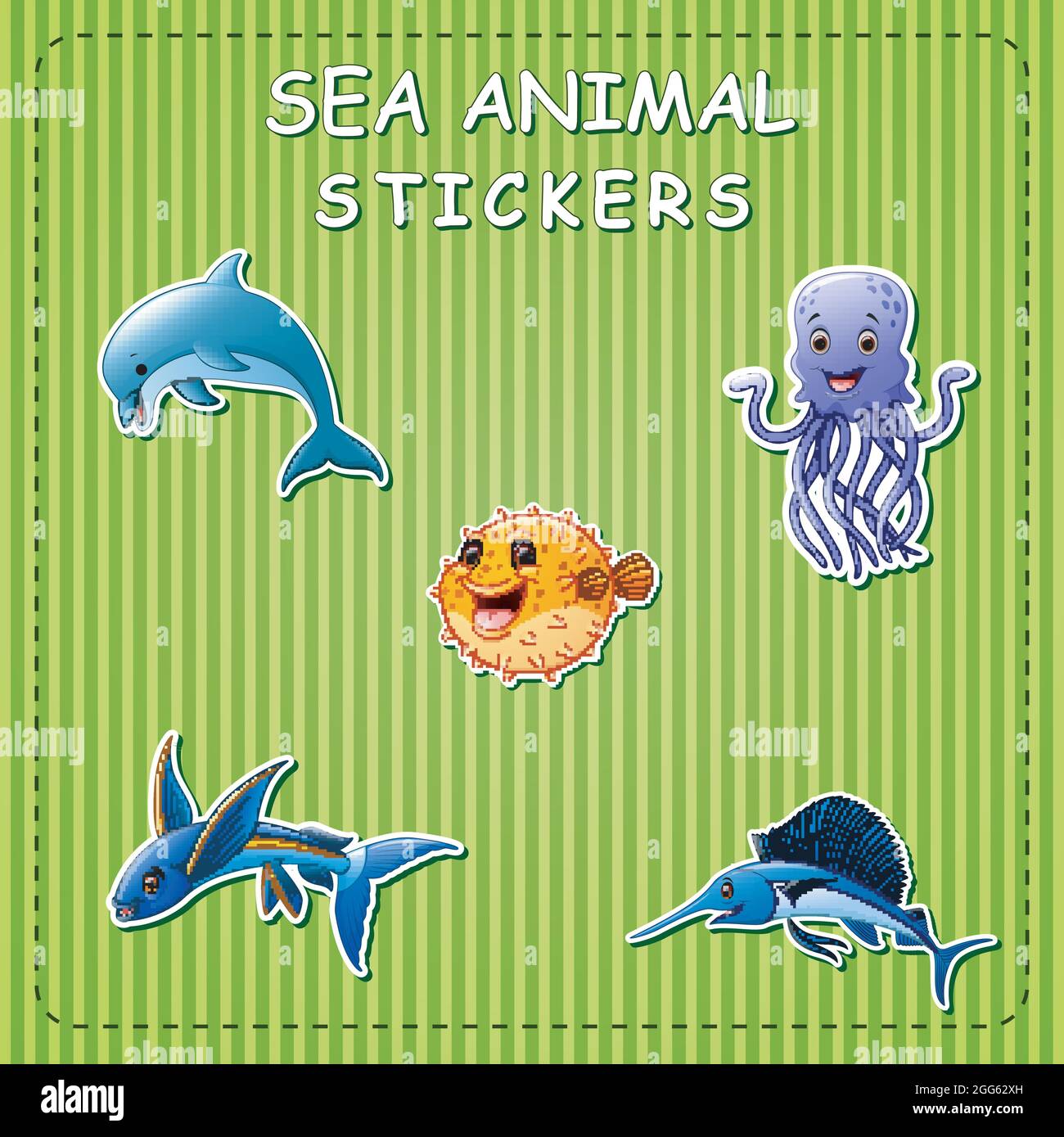 Cute cartoon sea animals on sticker Stock Vector Image & Art - Alamy