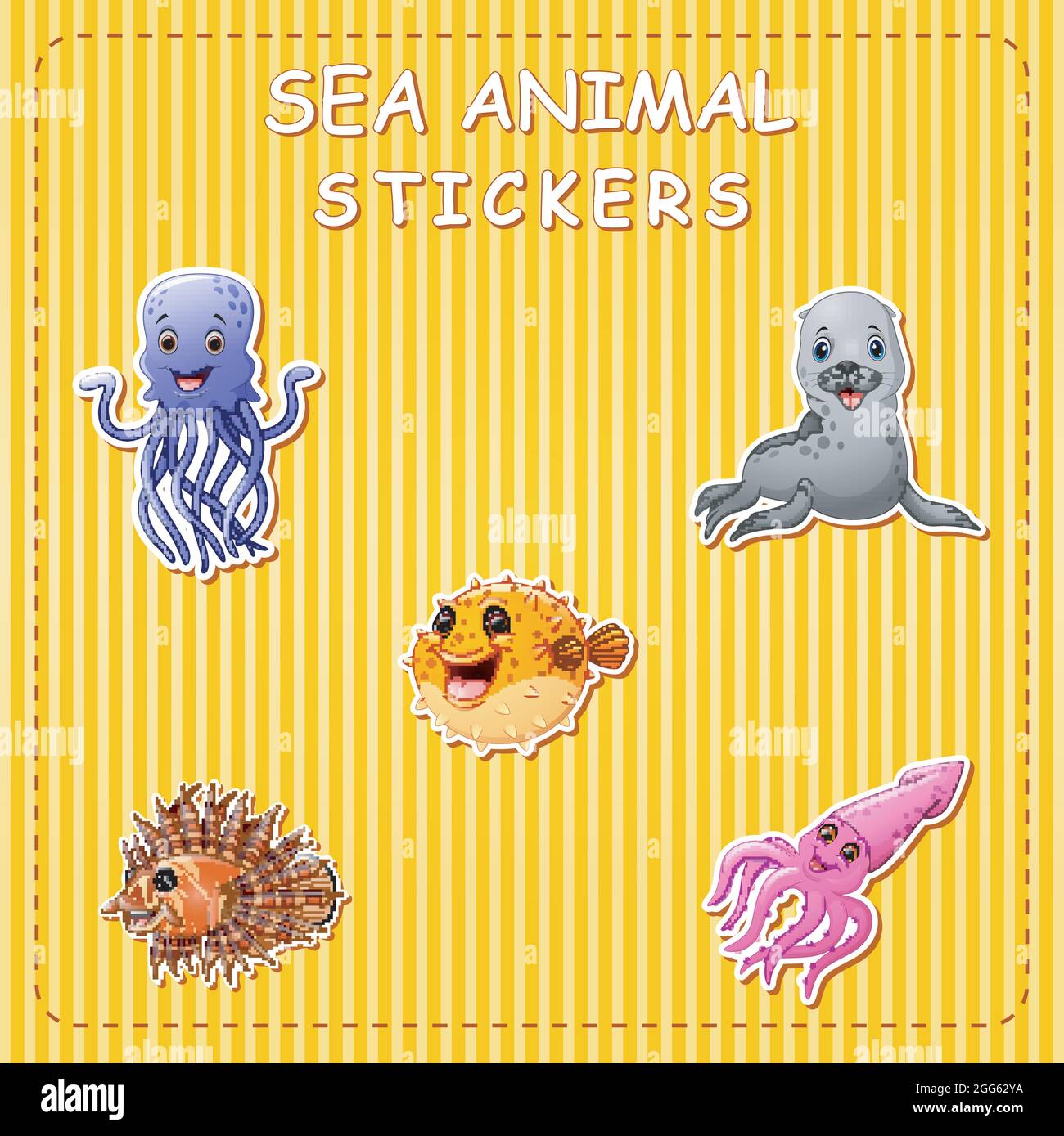 Cute cartoon sea animals on sticker Stock Vector Image & Art - Alamy