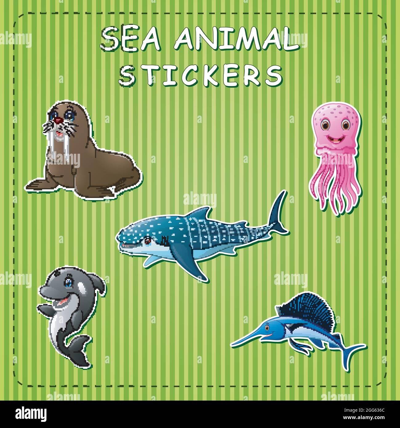 Cute cartoon sea animals on sticker Stock Vector Image & Art - Alamy
