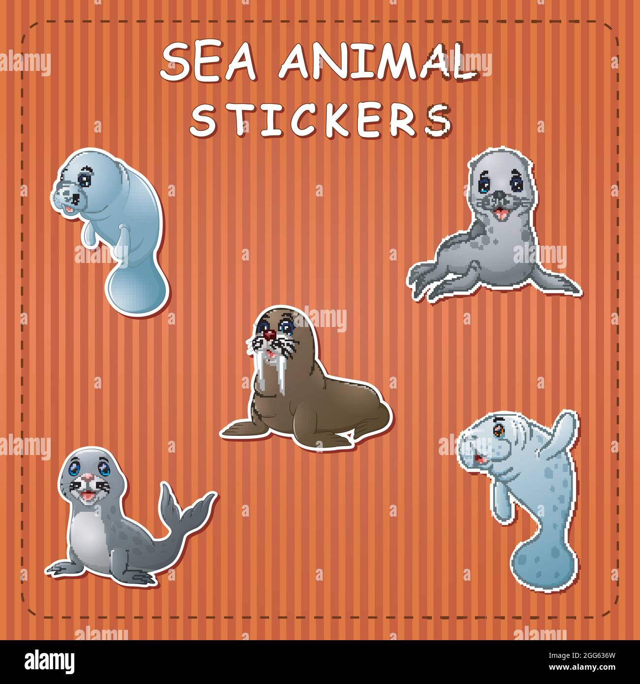 Cute cartoon sea animals on sticker Stock Vector