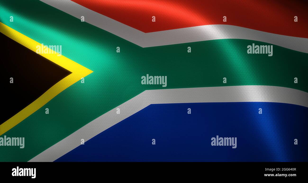 South Africa Flag, South African flag with waving folds, close up view, 3D rendering Stock Photo