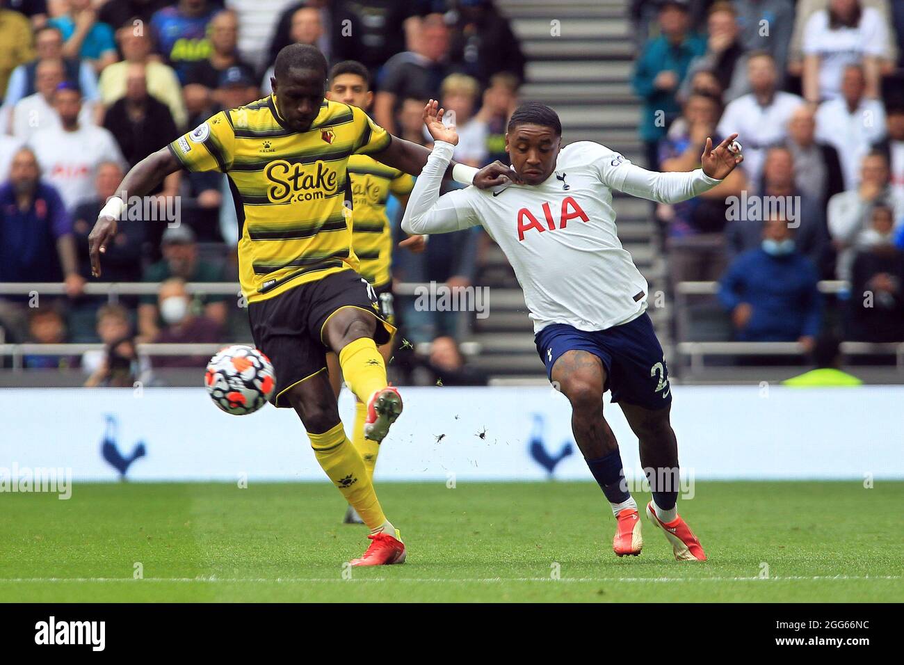 London UK. 29th Aug 2021. Moussa Sissoko of Watford L holds