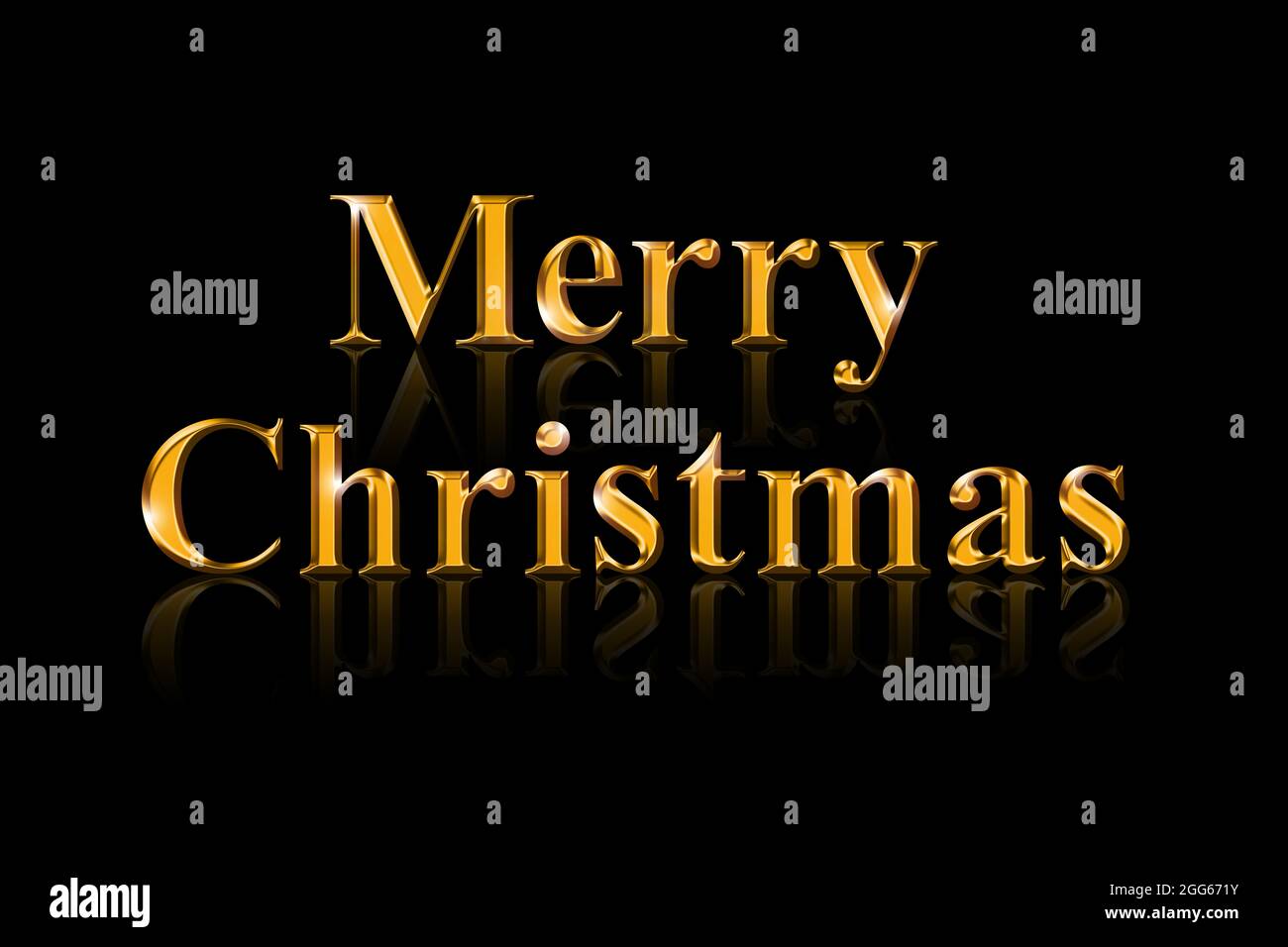 Merry Christmas lettering in gold, on black background. Golden writing of greeting and farewell, traditionally used in English-speaking countries. Stock Photo