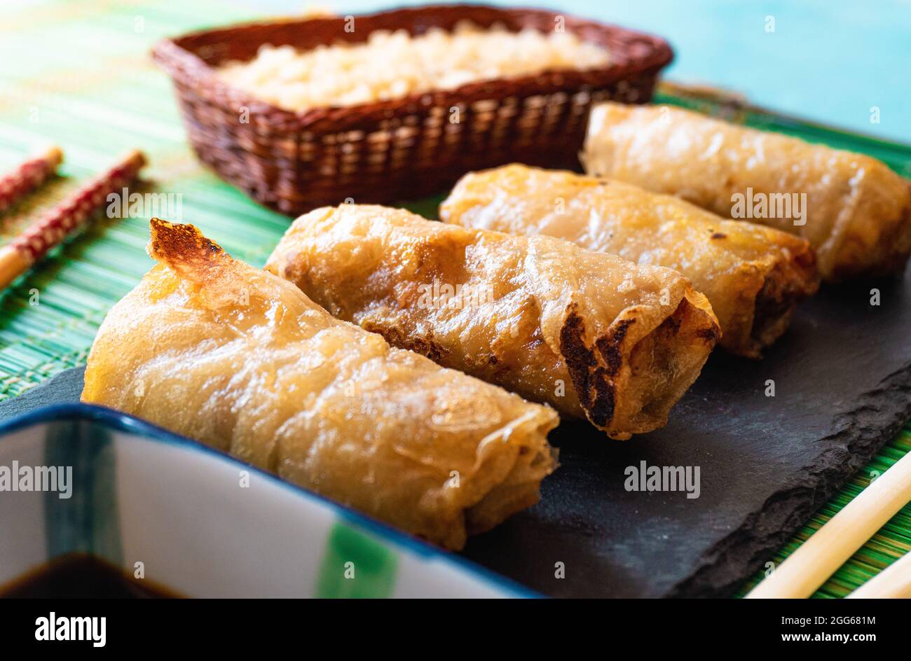 The Vietnamese Nem Ran fried delicious crispy vegetable spring rolls on ...