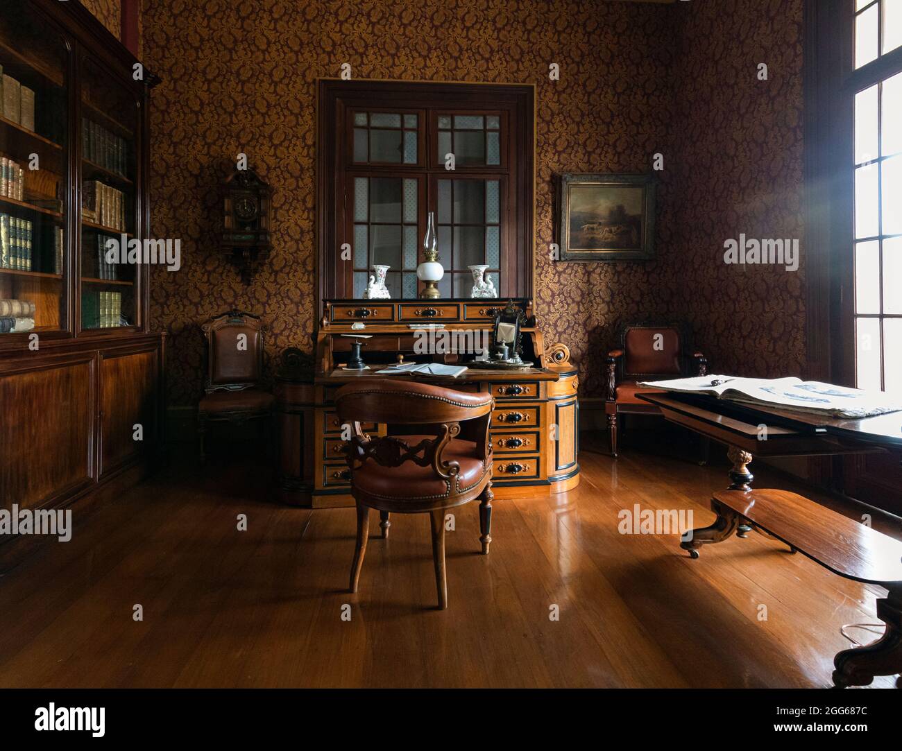 Château de Labourdonnais, 19th century colonial mansion, Mapou, Rivière du Rempart district, Mauritius, Mascarene Islands.  The study.  The house date Stock Photo