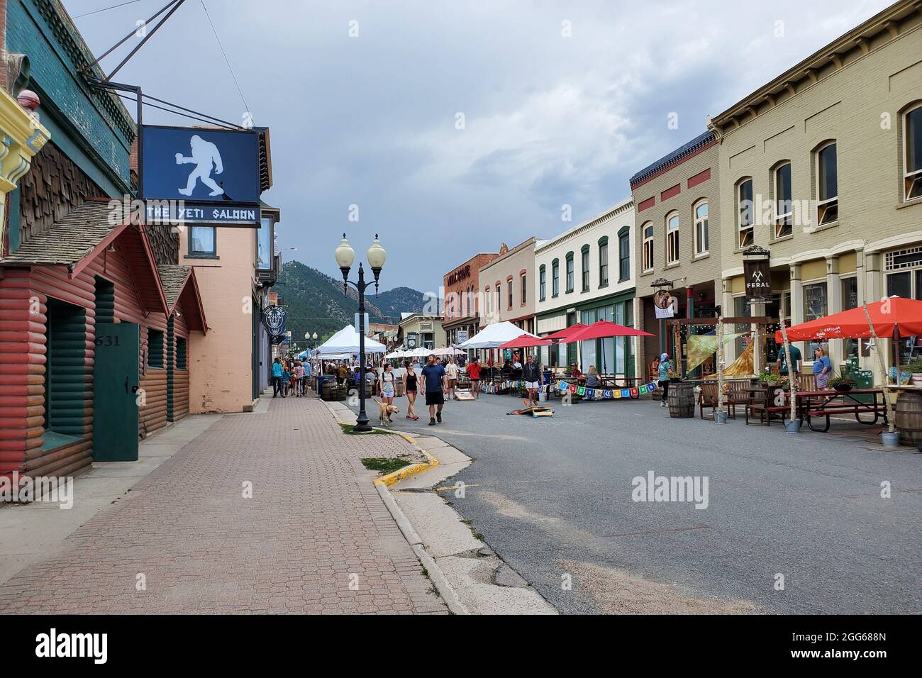 Idaho Springs, Colorado - July 30, 2021 - Street scene of main commercial area on sunny summer afternoon. Stock Photo
