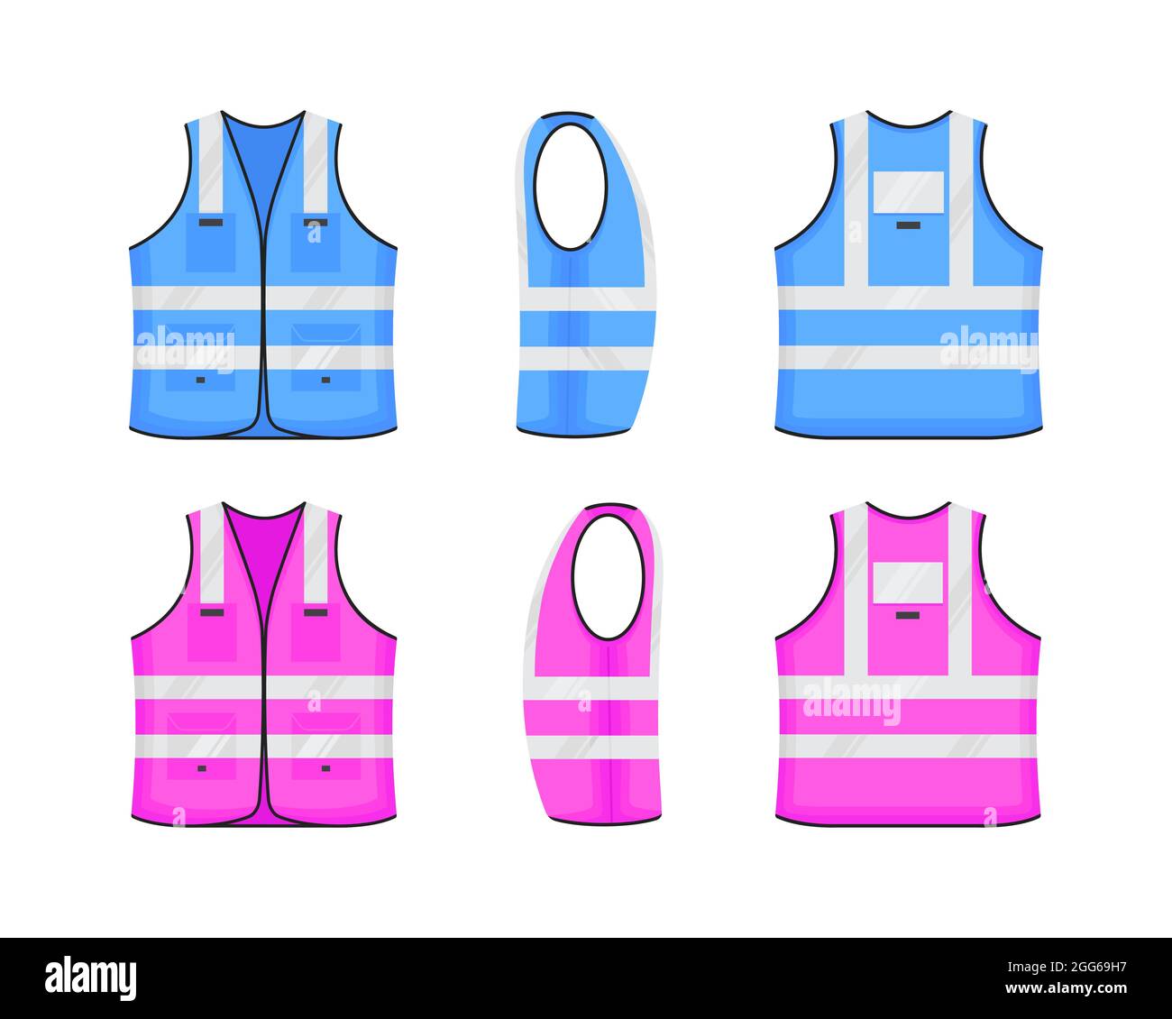 Safety reflective vest icon sign flat style design vector illustration set.  Pink and blue fluorescent security safety work jacket with reflective stri  Stock Vector Image & Art - Alamy