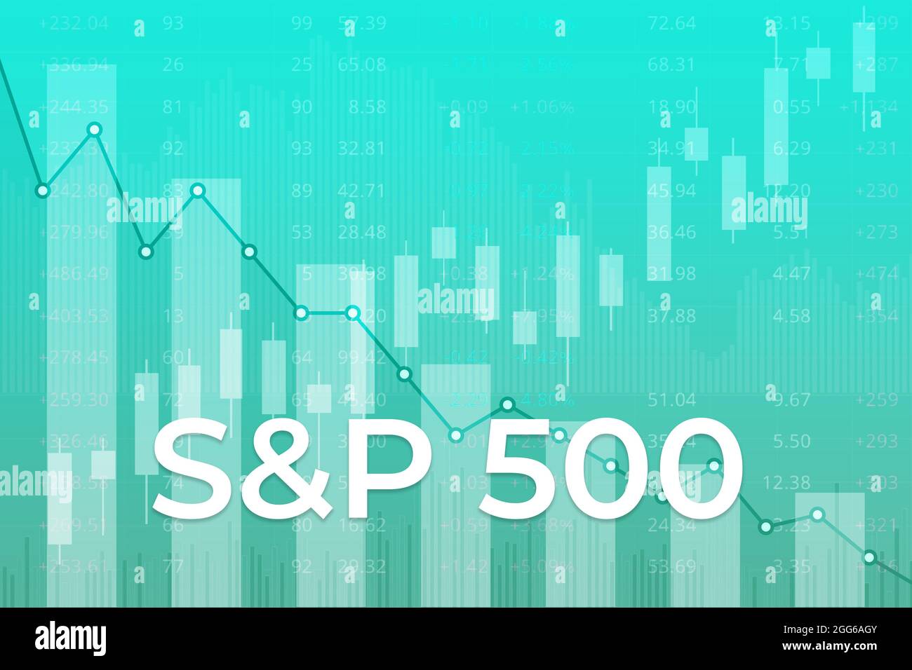 American financial market index S and P 500 (ticker SPX) on blue finance background from numbers