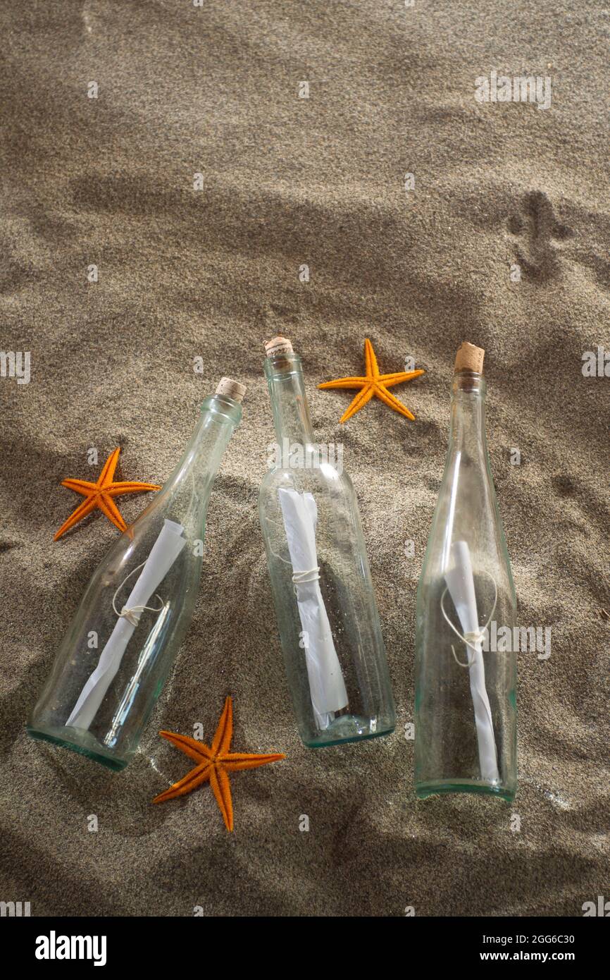 Collection center and sorting of messages in bottles Stock Photo Alamy