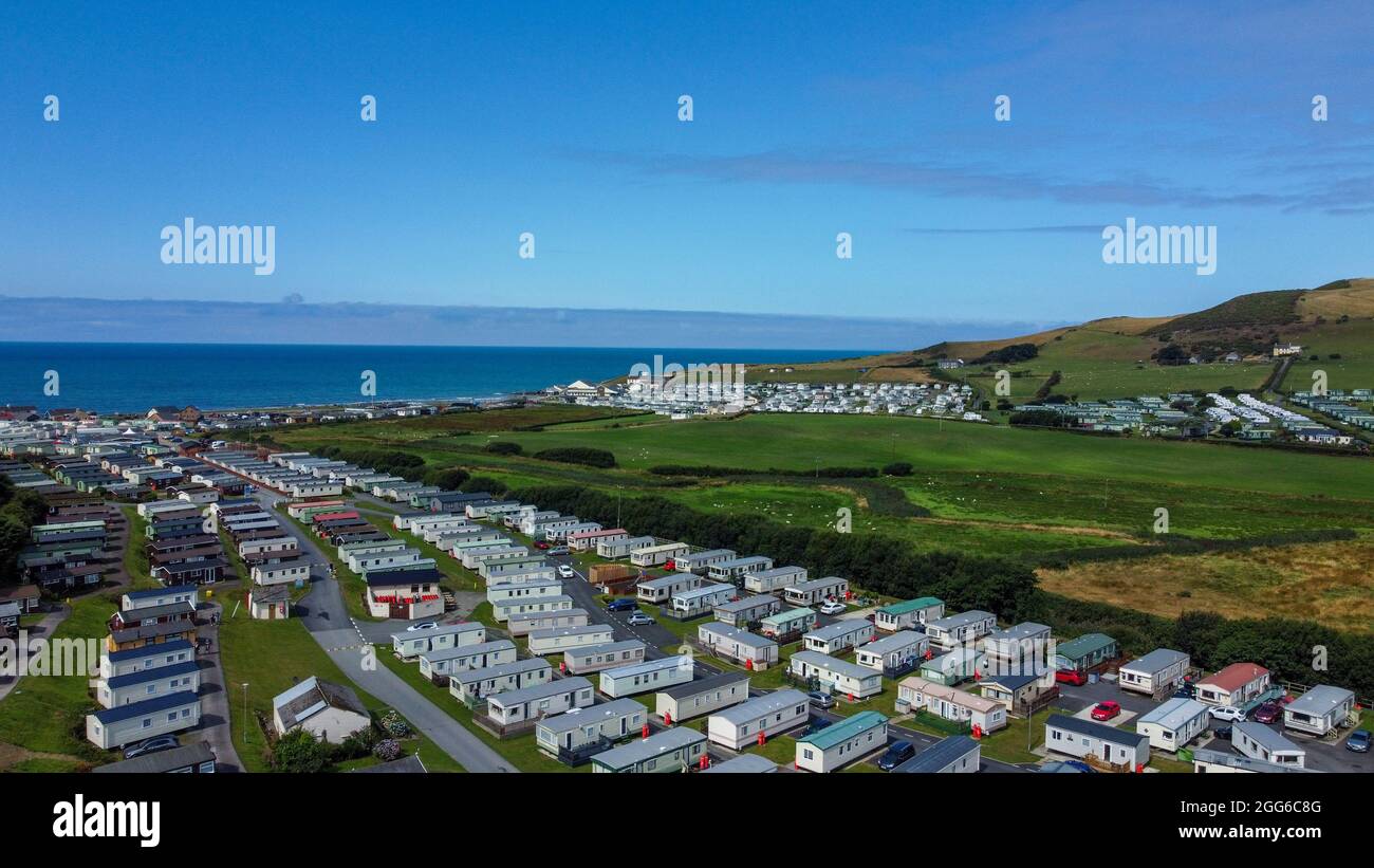 The beautiful Welsh coastal towns from the air via Drone footage Stock