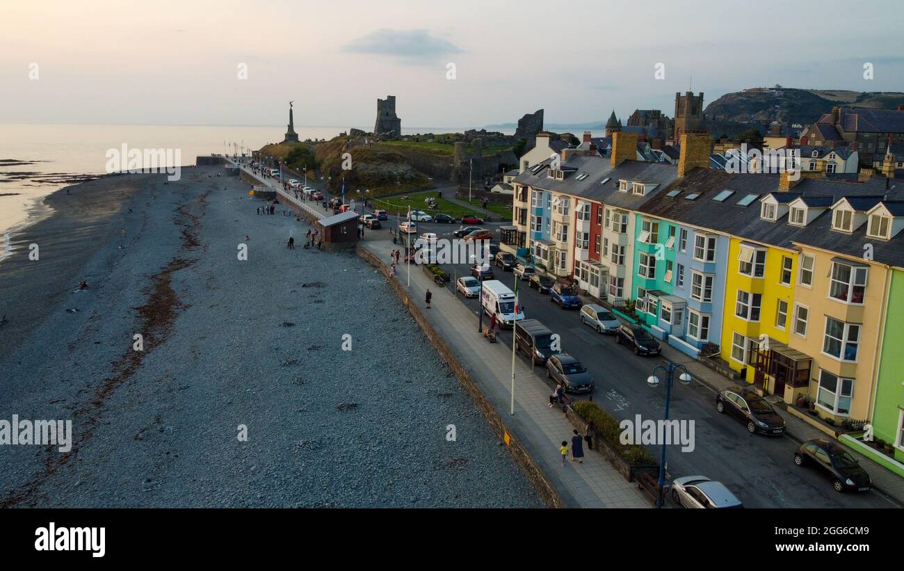 The beautiful Welsh coastal towns from the air via Drone footage Stock