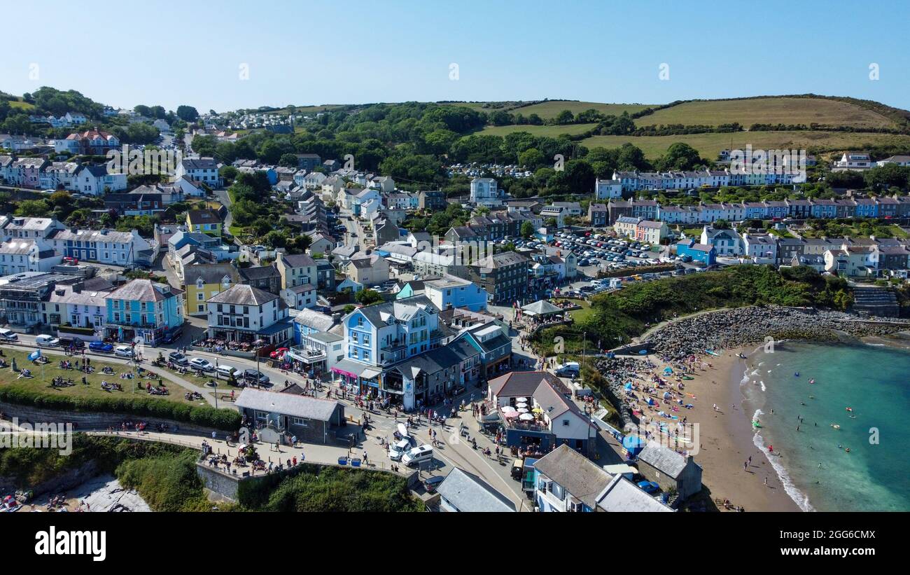 The beautiful Welsh coastal towns from the air via Drone footage Stock