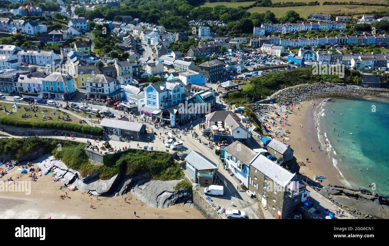 The beautiful Welsh coastal towns from the air via Drone footage Stock
