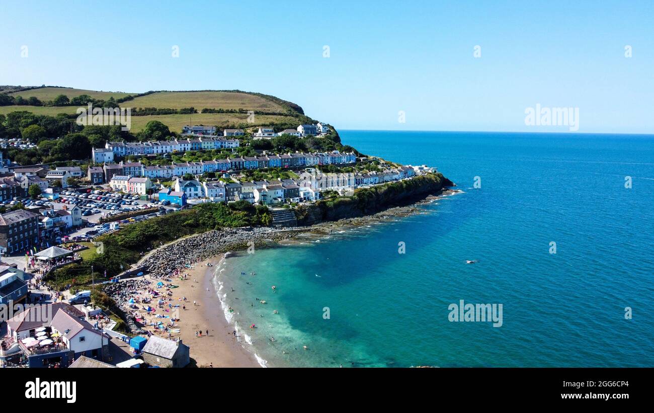 The beautiful Welsh coastal towns from the air via Drone footage Stock