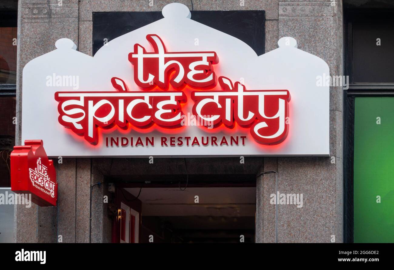 Sign over the entrance to The Spice City Indian restaurant in Liverpool