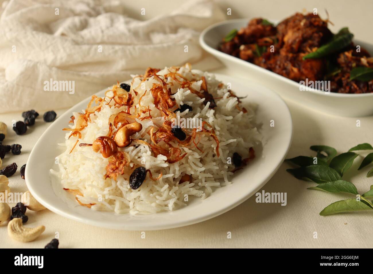 Rice dish made of Basmati rice, ghee and spices and garnished with