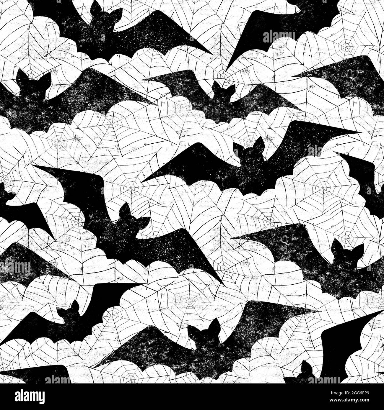 Halloween grunge seamless pattern with black silhouettes of flying bats ...