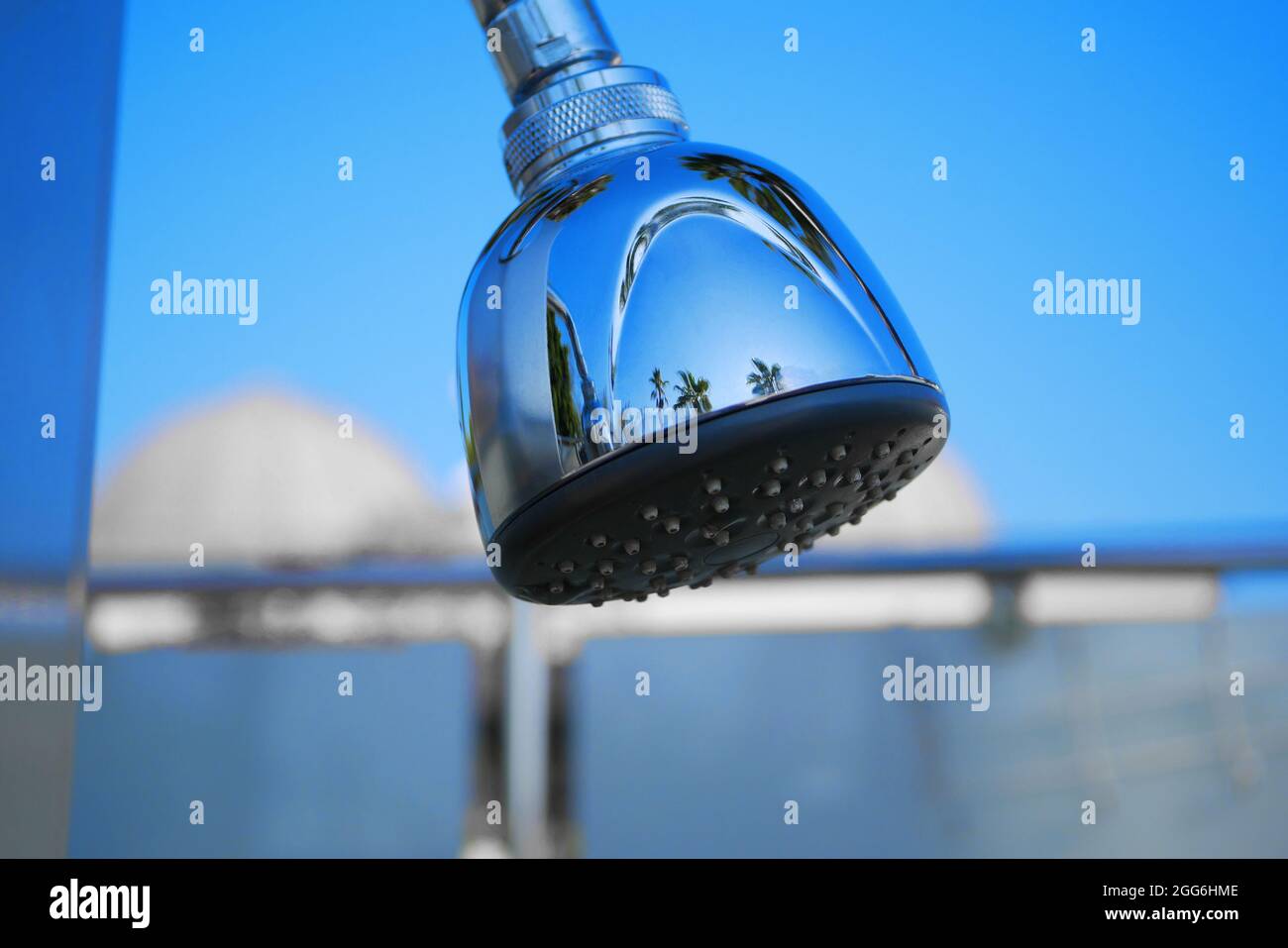 Closeup of outdoor shower head. Outdoor pool shower Stock Photo Alamy