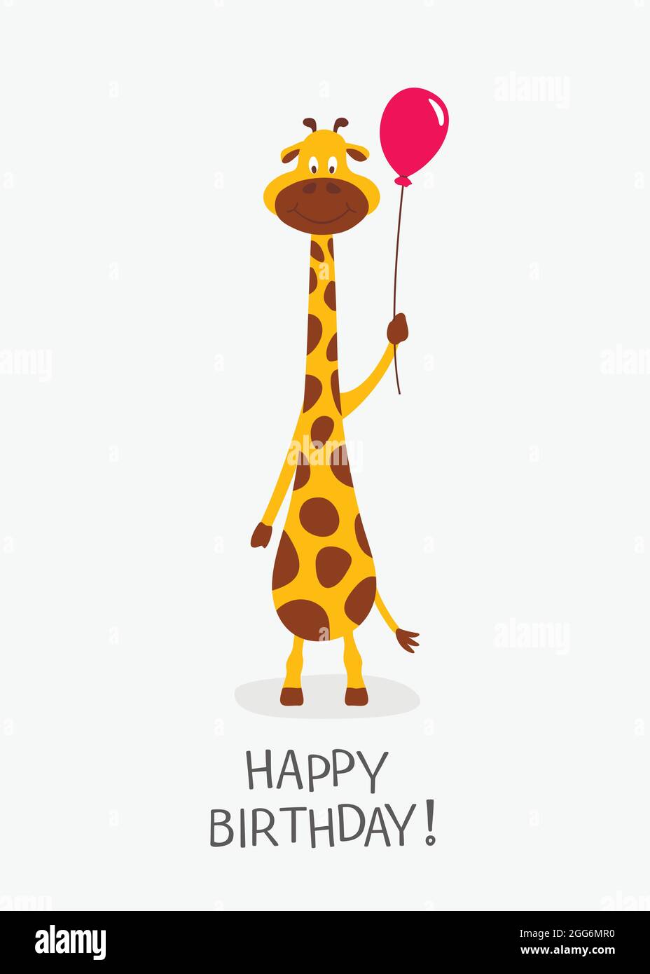 Vector Cartoon Cute Funny Giraffe, Baby Greeting Card. Happy Birhday
