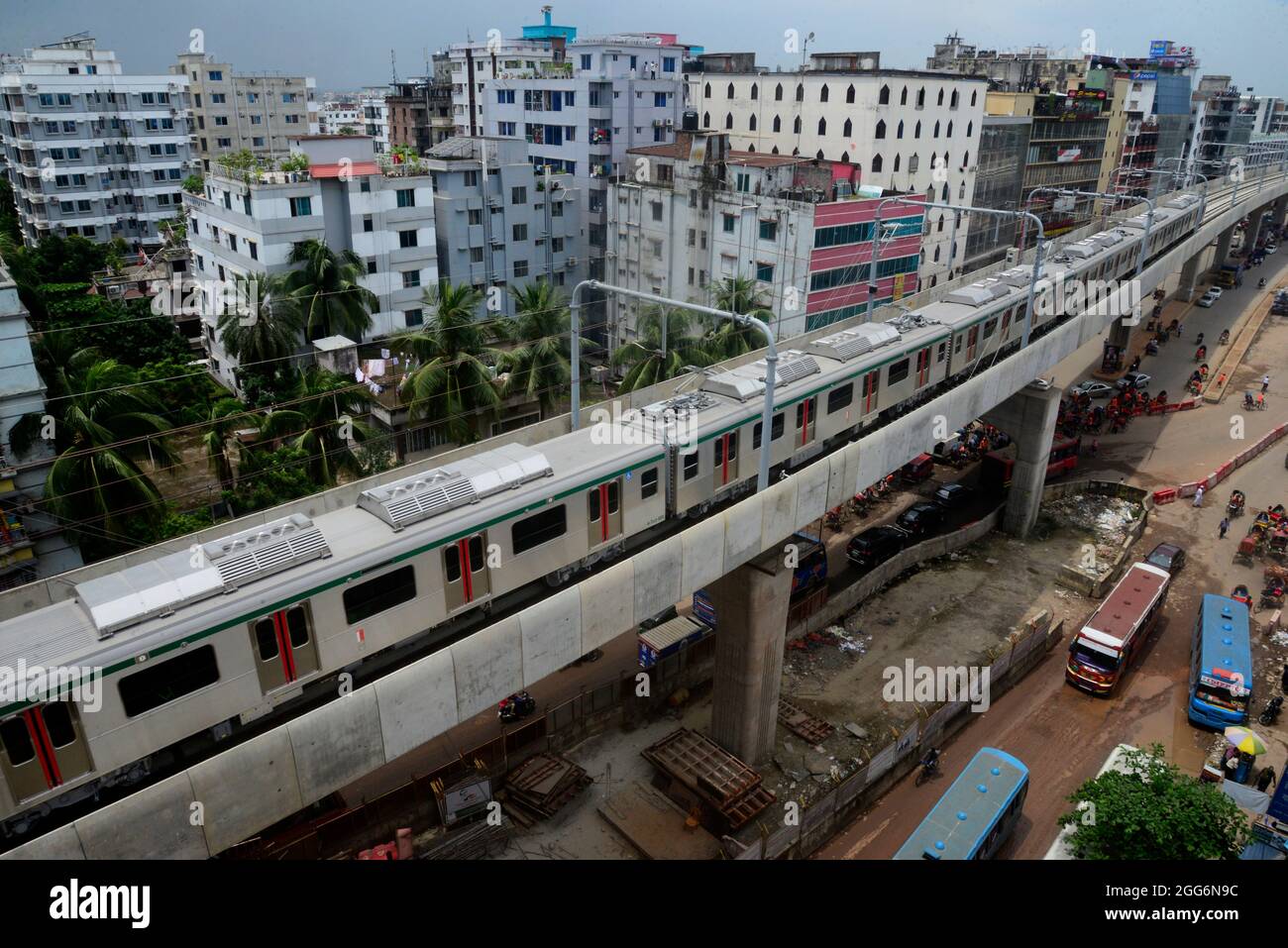 Bangladesh's first-ever metro rail train during its first formal trial run on the viaduct in the capital has begun in Dhaka, Bangladesh, on August 29, 2021. Although the Metro rail will have Bangladesh's first-ever metro rail train during its first formal trial run on the viaduct in the capital has begun in Dhaka, Bangladesh, on August 29, 2021. Although the Metro rail will have